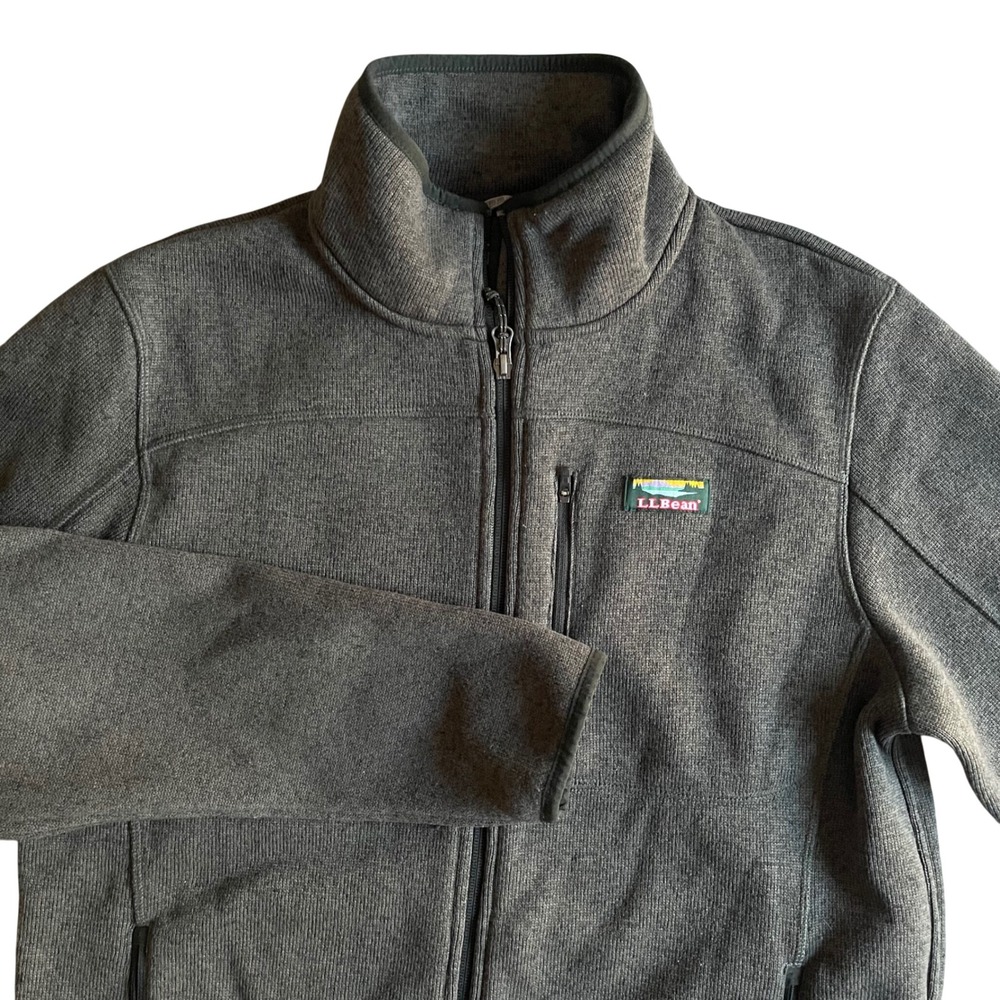 LL Bean Sweater Fleece Jacket Mens M Green Full Zip Mock Neck Outdoor Gorpcore